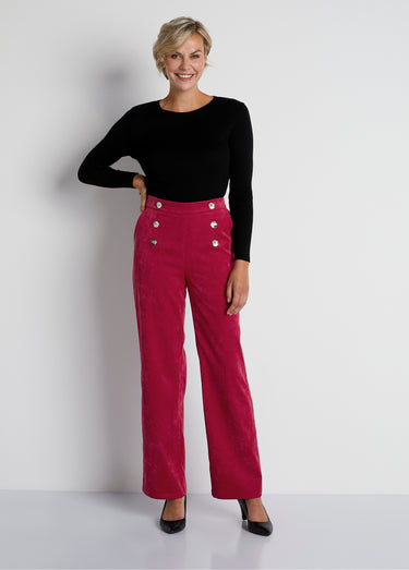 Pantalon large velours milleraies effet pont Rouge