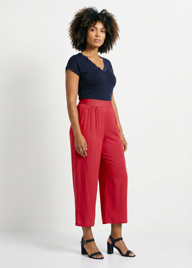 Pantalon large taille élastiquée fleuri ou uni Tomette