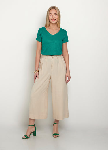 Pantalon large et fluide, lin et viscose Beige