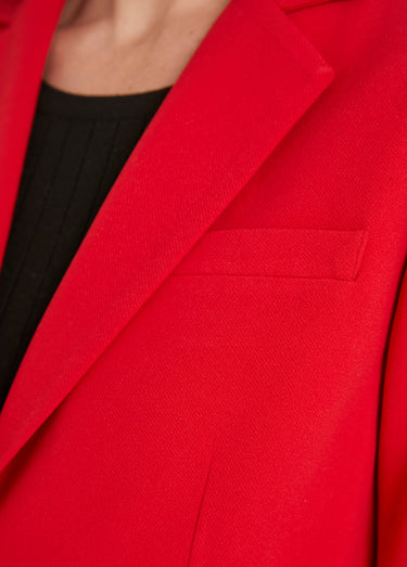 Veste blazer unie coupe droite col tailleur Rouge