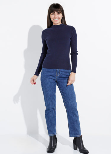 Pull col roulotté forme ajustée Marine