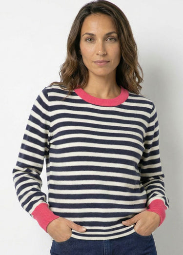 Pull rayé fantaisie à manches longues Marine/Ecru