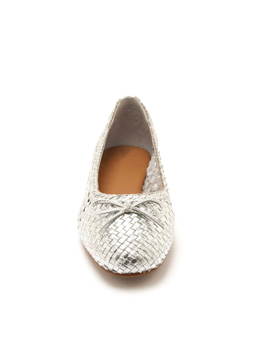 Ballerines cuir tressé, largeur confort Argent