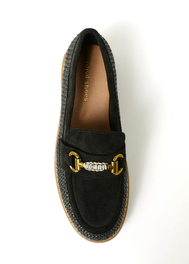 Mocassin bimatière effet natté et daim Noir