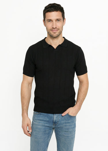 Pull fin en maille gaufrée avec col polo Noir