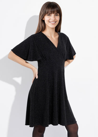 Robe évasée col V maille métallisée Noir