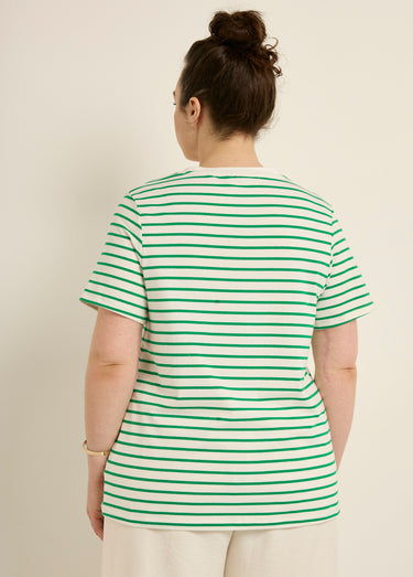 T-shirt rayé col V avec broderie cœur Raye Vert