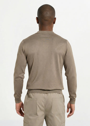 Pull col polo zippé, maille chevrons Vert Sauge