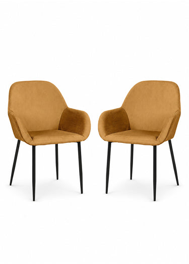Set 2 Fauteuils velours cotelé, pieds métal Jaune Moutarde