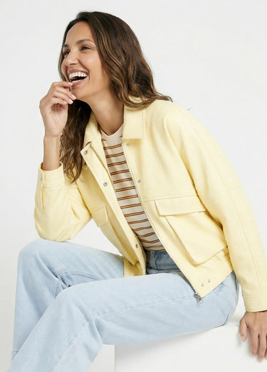 Blouson simili cuir, taille élastiquée Jaune Clair