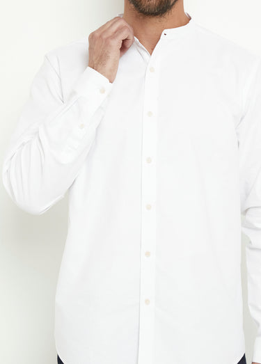 Chemise coton col officier manches longues Blanc