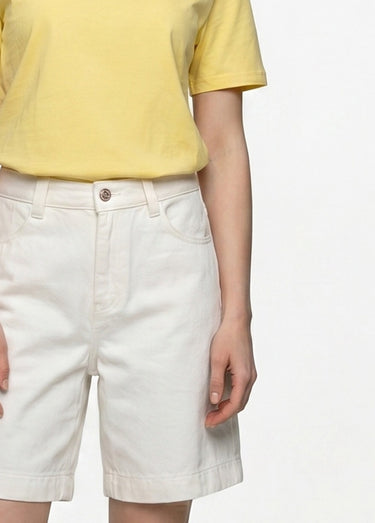 Bermuda femme en denim, coupe trapèze Blanc