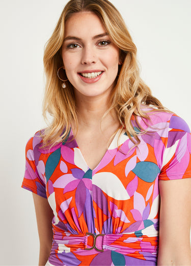 Robe courte évasée imprimée Orange/Violet