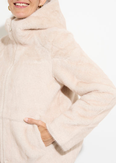 Blouson court en fourrure avec capuche Ecru