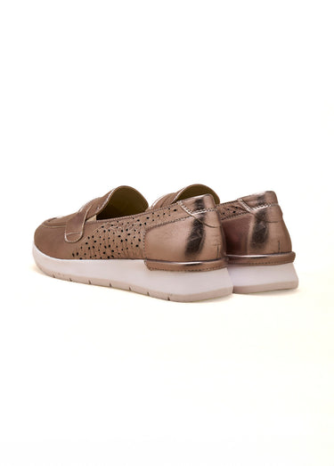 Mocassins métallisés en cuir perforé Bronze