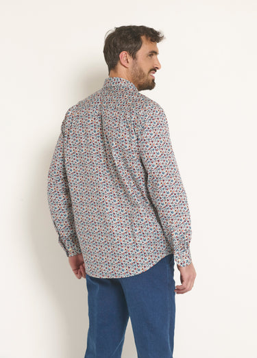 Chemise motif fleuri fantaisie Orange/Bleu