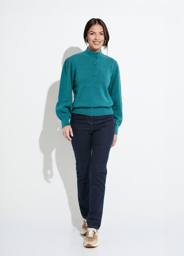 Pull chaud col montant boutonné Vert