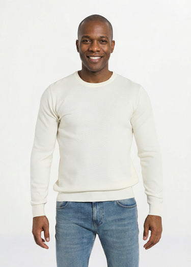 Pull maille fantaisie avec col rond Ecru