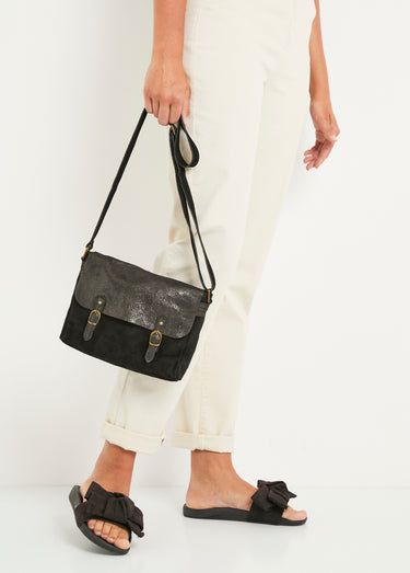 Sac bandoulière besace cuir façon daim Noir