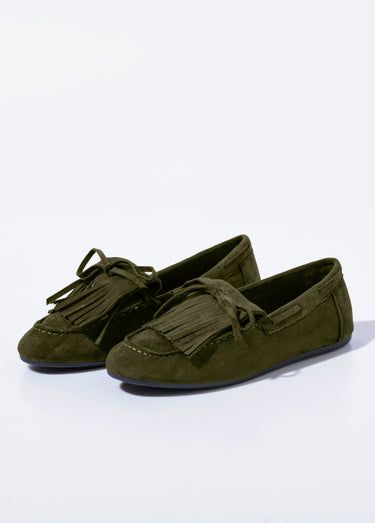 Mocassins à franges en suédine semelle plate Kaki