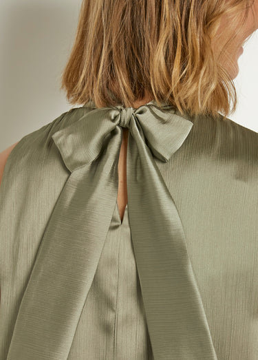 Robe satinée sans manches forme boule Vert Kaki