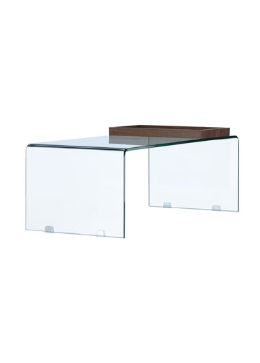 Table basse épurée en verre épais Transparent / Noyer