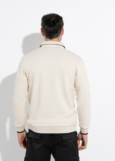 Pull maille fantaisie, col polo boutonné Beige