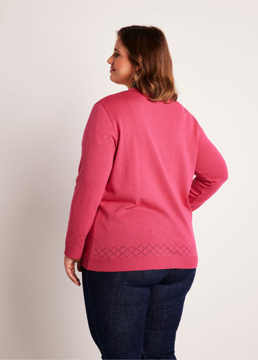 Gilet fin boutonné ajouré Rose