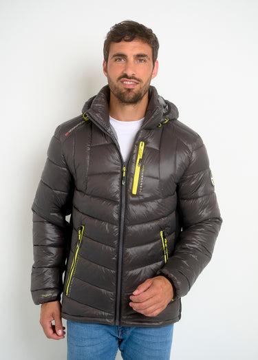 Doudoune chaude brillante détails fluo Gris Fonce