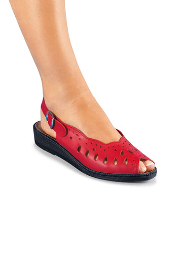 Sandales compensées largeur confort cuir Rouge