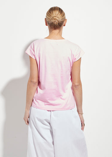 T-shirt col V sans manches maille coton Rose