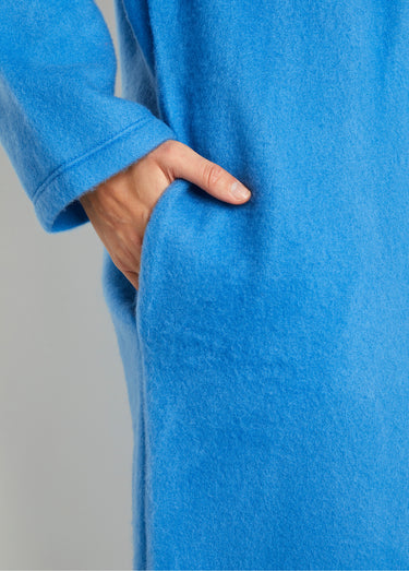 Peignoir boutonné long molleton brodé col châle Bleu