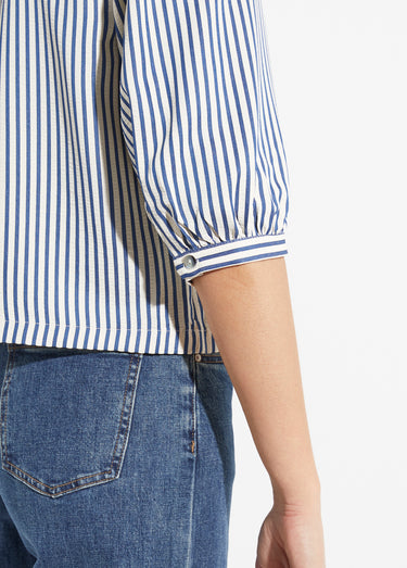 Blouse manches 3/4 avec noeuds fantaisie Bleu / Écru