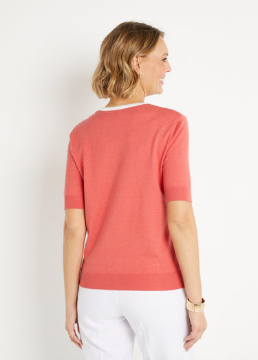 Pull doux manches courtes col rond Coquelicot