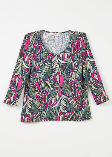 T-shirt col rond imprimé patchwork Rose/Vert