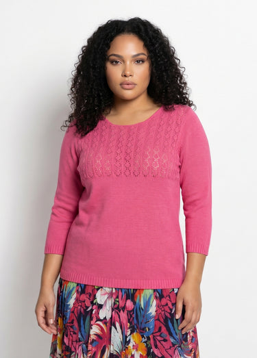 Pull manches 3/4 ajouré Fuchsia