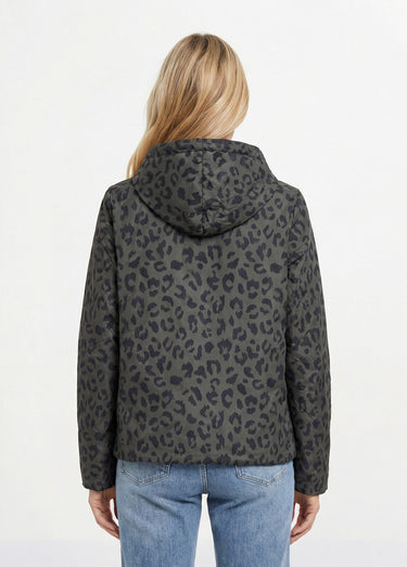Coupe vent déperlant court motif léopard Kaki / Leopard