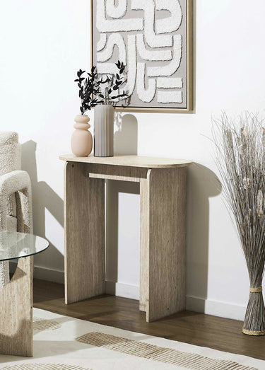 Console design, effet pierre travertin Blanc/Beige