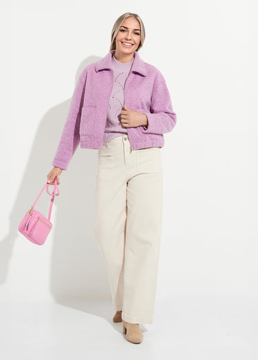 Blouson zippé tissu bouclette uni Parme