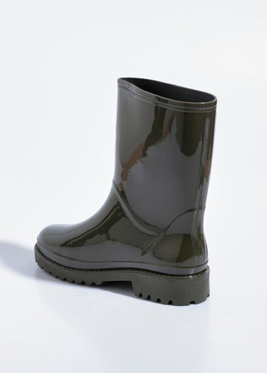 Bottines de pluie unies, semelle crantée Vert