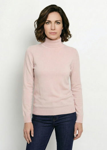 Pull doux col roulé manches longues Rose