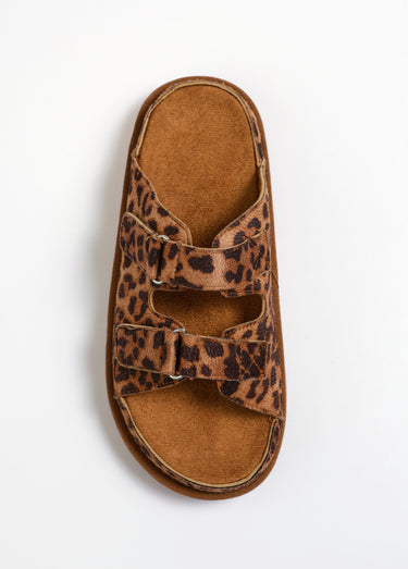 Mules suédine compensées à scratchs Leopard