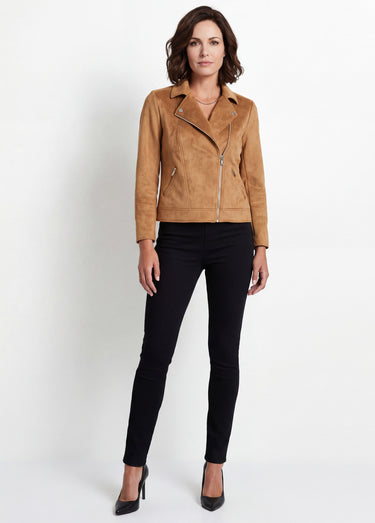 Blouson zippé court tissu suédé Camel