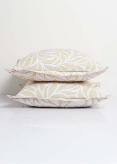 Parure housse de couette coton, feuilles Beige
