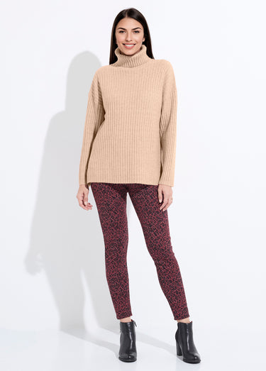 Pull col roulé manches longues descendues Uni Camel