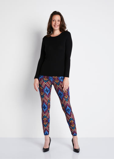 Legging long uni ou imprimé Bleu/Cassis