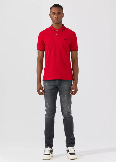 Polo manches courtes détails contrastés Rouge
