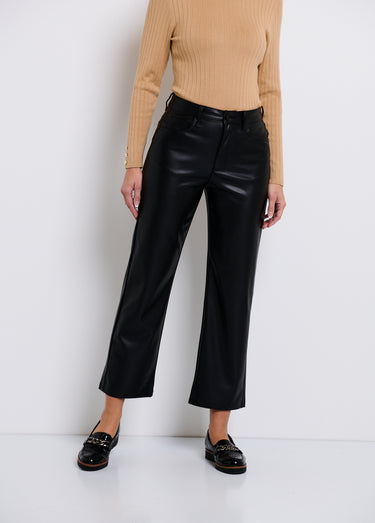 Pantalon 5 poches 7/8ème en faux cuir Noir