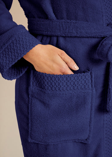 Peignoir éponge pur coton forme kimono Marine