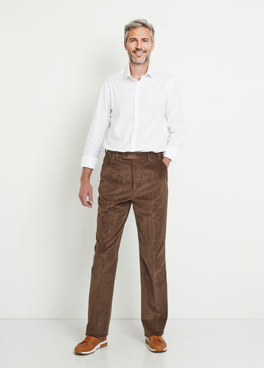 Pantalon droit ceinture élastiquée confort Velours Marron